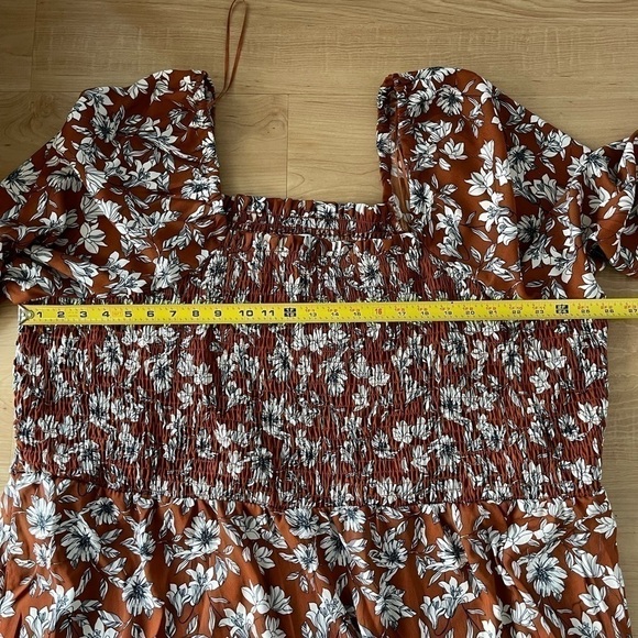 𝅺nwt La Ligne Liberty Floral Smocked Bodice Maxi Dress Brown/White Size 4XL - Picture 10 of 12